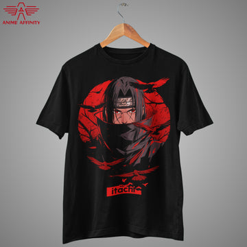Itachi Uchiha Sharingan T-Shirt – Red Crow Genjutsu Art | Naruto Akatsuki Anime Tee
